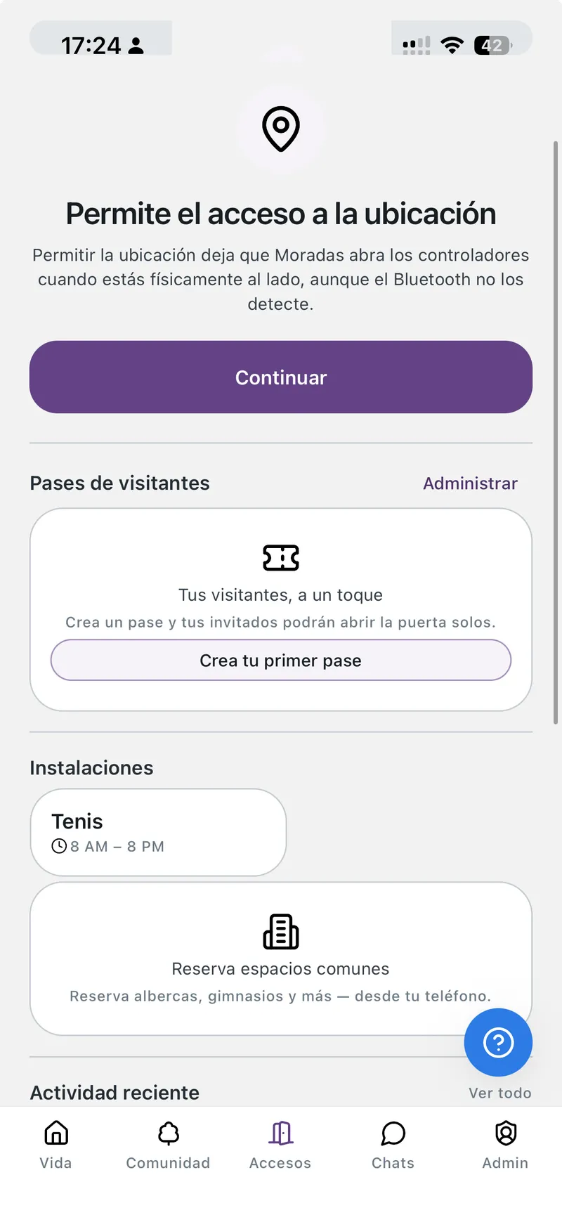 Permission prompts for location and Bluetooth in the Moradas mobile app