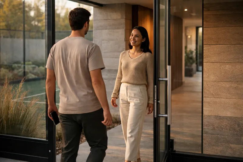 A guest arriving at a community entrance